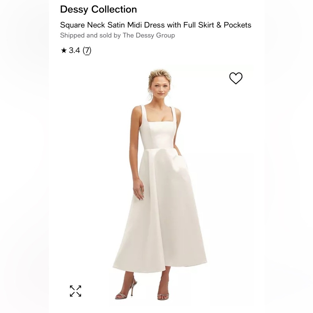 Square Neck Satin Midi Dress with Full Skirt & Pockets Size 14